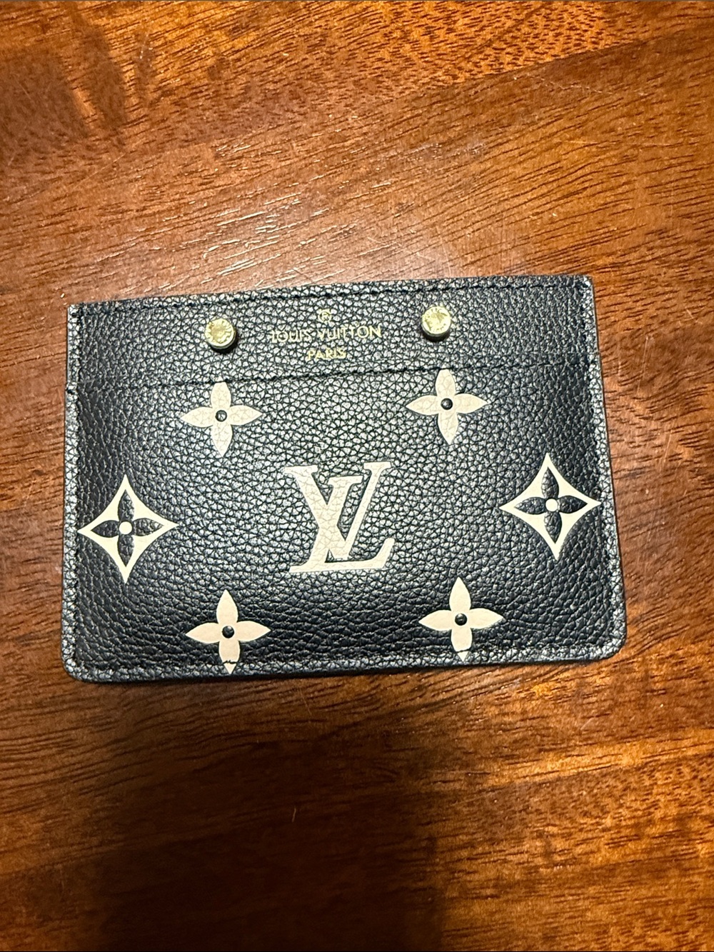 Louis Vuitton Black Card Holder with Cream Monogram Accents